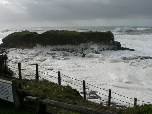 post-storm foam
covers the beaches